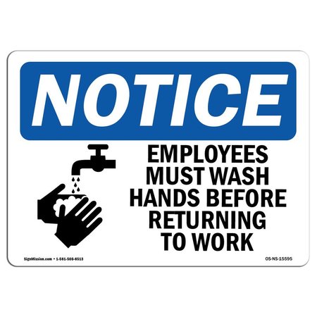 SIGNMISSION OSHA Sign, Employees Must Wash Hands Before Work, 5in X 3.5in, 3.5" W, 5" L, Lndscp, D-35-L-15595 OS-NS-D-35-L-15595